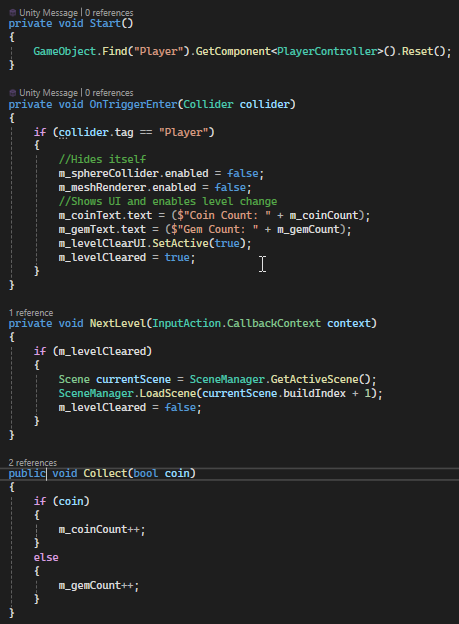 End of Level object Code Snippet