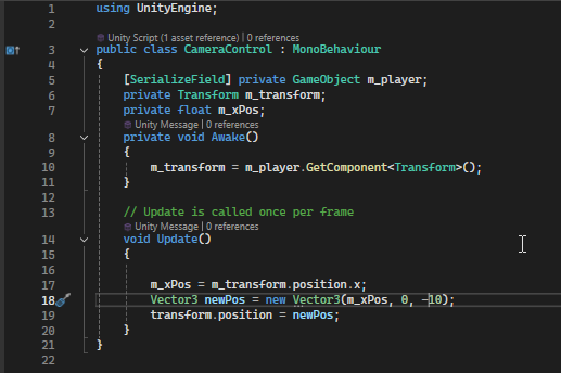 Camera Controller Code Snippet