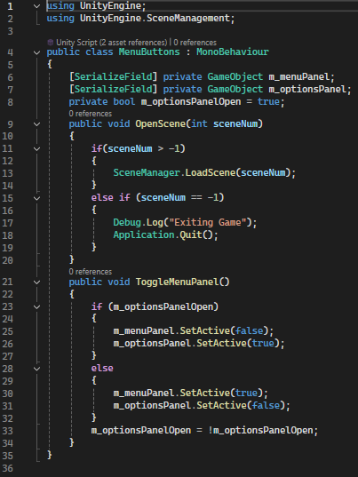 Menu Buttons Code Snippet