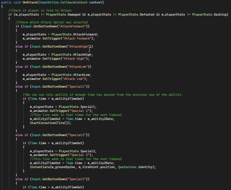 Player Attack Code Snippet