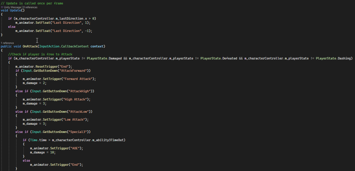 Player Attack Animator Code Snippet
