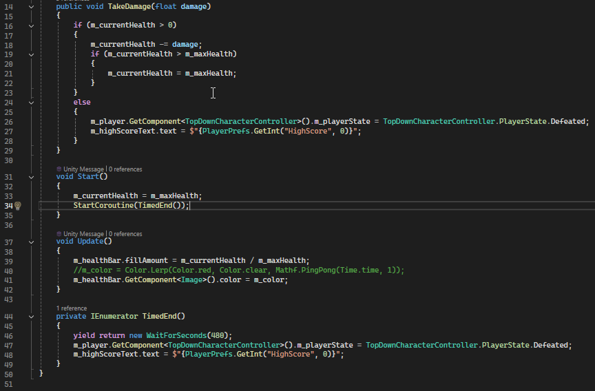 Player Health Code Snippet