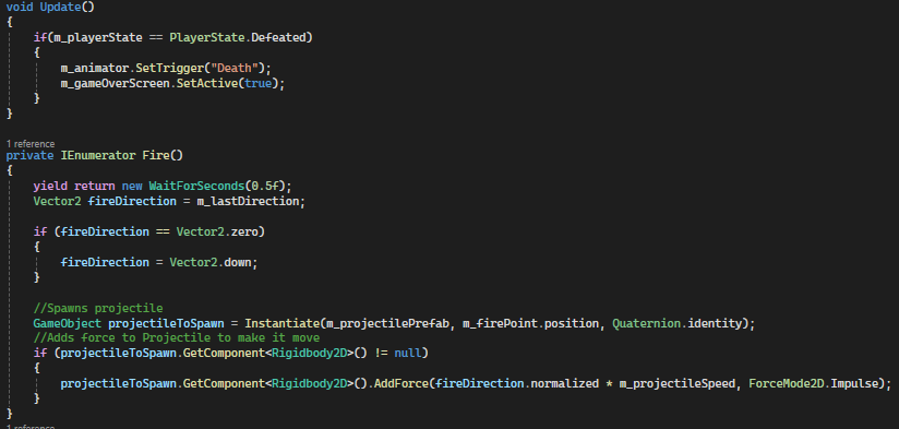 Player Firing Projectile Code Snippet